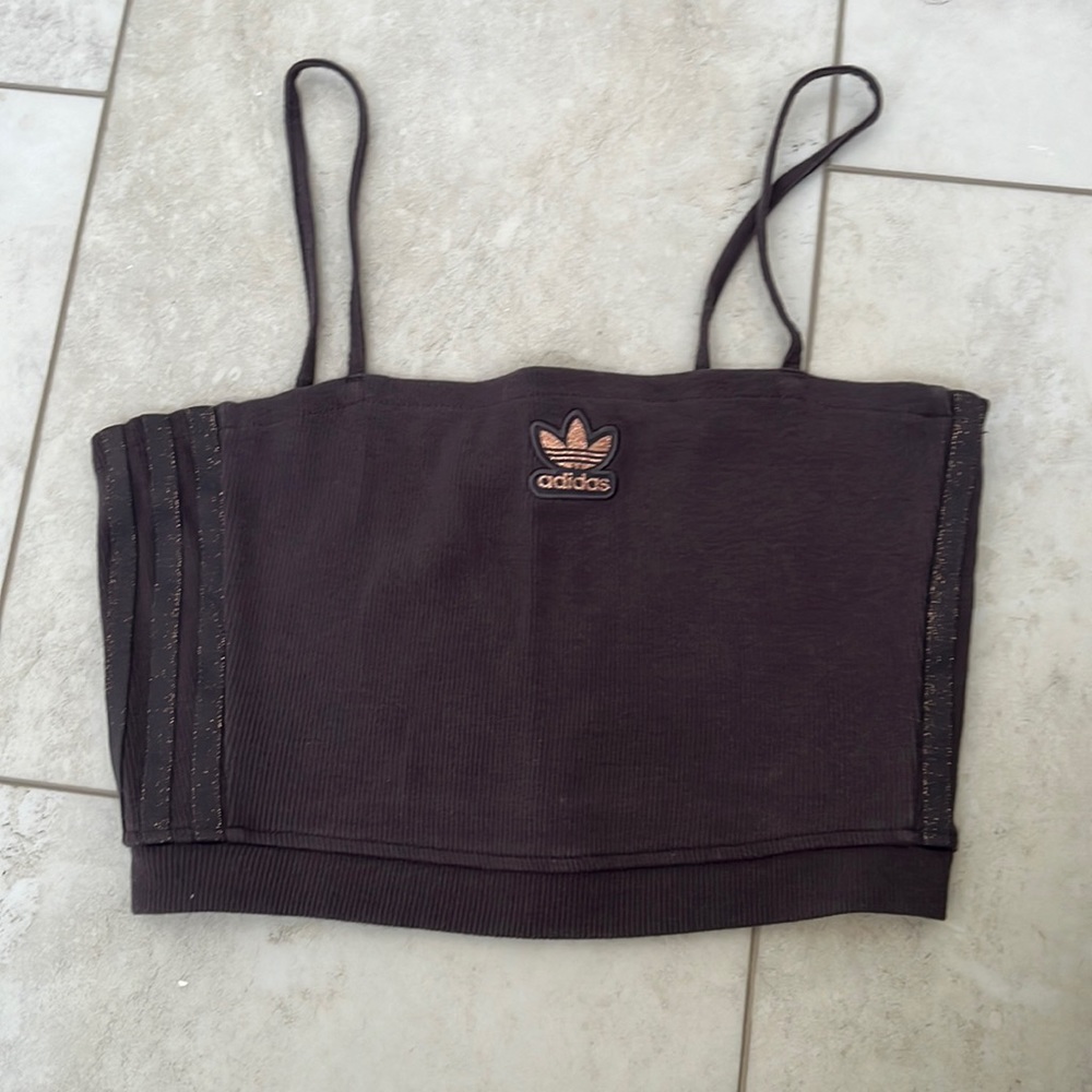 Adidas Ribbed Brown Gray Crop Top, worn once - Picture 1 of 4